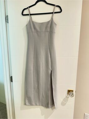 Zara Light Gray Midi Slip Dress with Side Slit